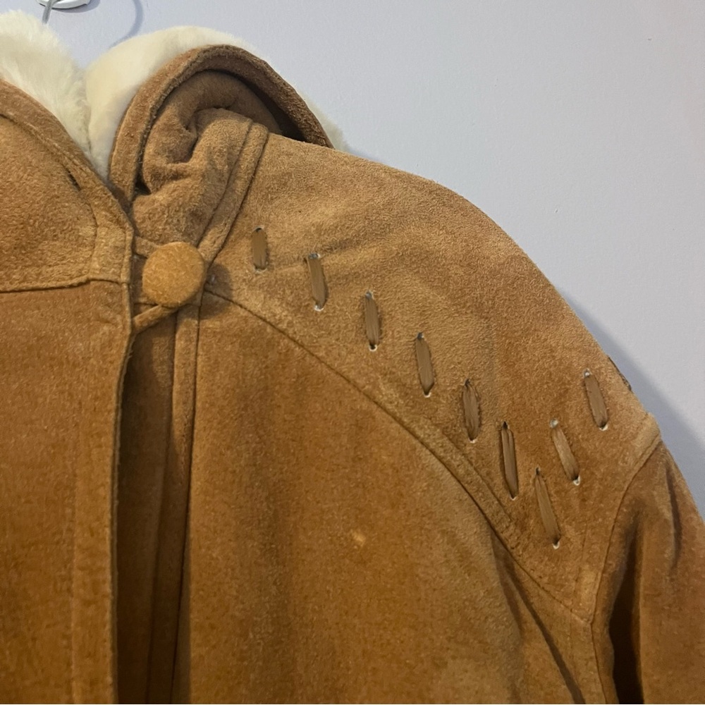 Vintage NY Jeans Cinnamon Brown Leather Coat Shearling Lining Front Toggles M - Picture 8 of 16